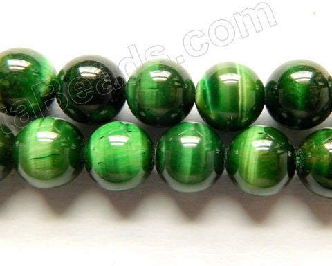 Green Tiger Eye AAA  -  Smooth Round Beads 16"