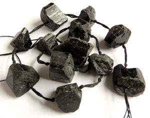 Rough Black Tourmaline A  -  Irregular Cube Nuggets  16"