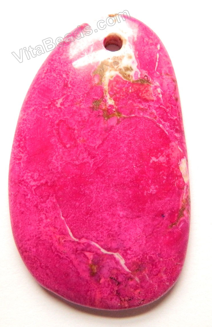 Pendant - Smooth Free Form Teardrop Bright Fuchsia Impression Jasper