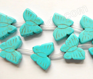Blue Cracked Turquoise  -  Carved Butterfly Strand  16"