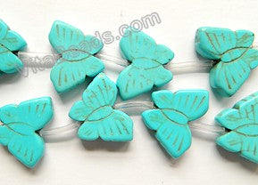 Blue Cracked Turquoise  -  Carved Butterfly Strand  16"