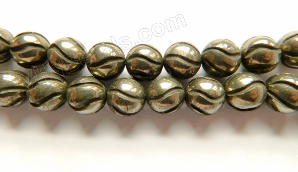 Pyrite A  -  Carved Swirl Smooth Round  16"