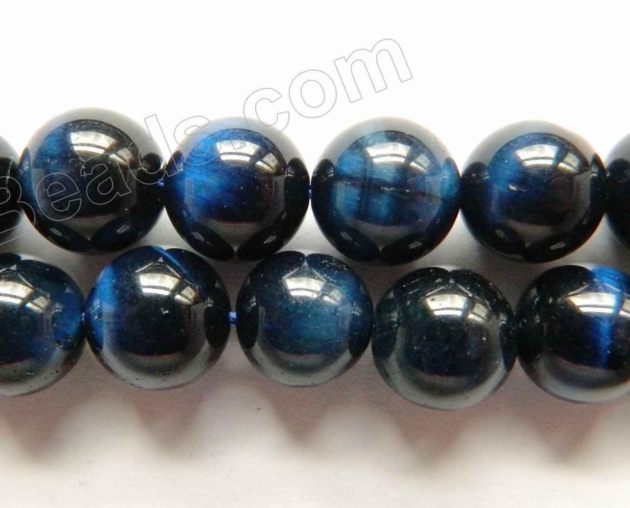 Dark Sapphire Blue Tiger Eye A  - Smooth Round Beads 16"