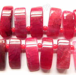 Fuchsia Fire Agate  -  Graduated Top Drilled Long Rectangles 16"  10 x 25 mm to 10 x 40 mm