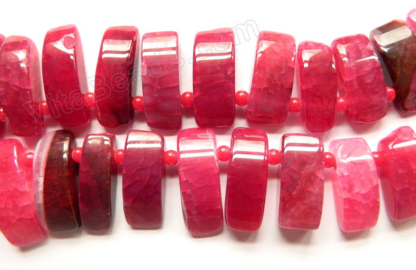 Fuchsia Fire Agate  -  Graduated Top Drilled Long Rectangles 16"  10 x 25 mm to 10 x 40 mm