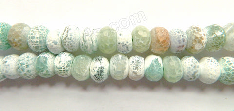 Light Green Fire Agate w/ White  -  Faceted Rondels  15"     12 x 7 mm