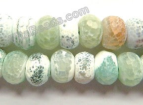 Light Green Fire Agate w/ White  -  Faceted Rondels  15"     12 x 7 mm