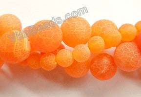 Bright Orange Fire Agate Frosted  -  Smooth Round  16"