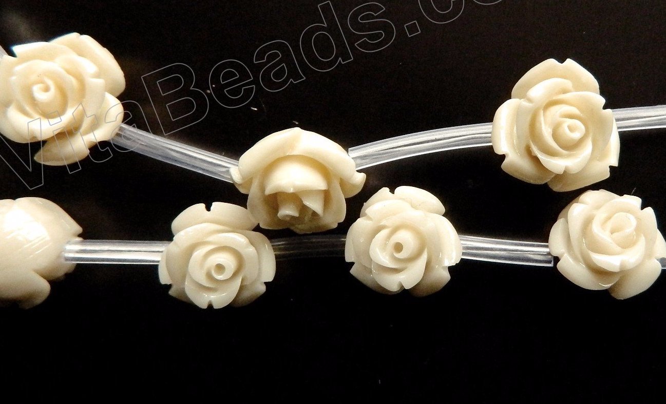 Ivory Turquoise Stone  -  Carved Rose Bulb Strand  16"