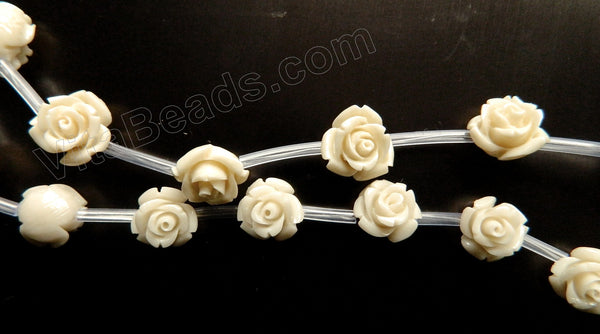 Ivory Turquoise Stone  -  Carved Rose Bulb Strand  16"