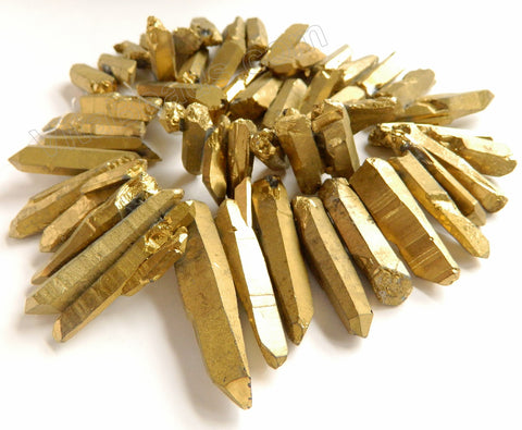 Gold Plated Crystal Natural  -  Graduated Rough Stick Necklace 16"     10 x 20 - 50 mm