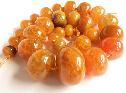 Orange Fire Agate  -  Graduated Smooth Drums 18"   7 x 12 mm to 20 x 30 mm