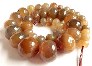 Brown Agate - Graduated Faceted Drums, Faceted Rondel 16"   Size Graduated    6 x 10 mm to 15 x 20 mm