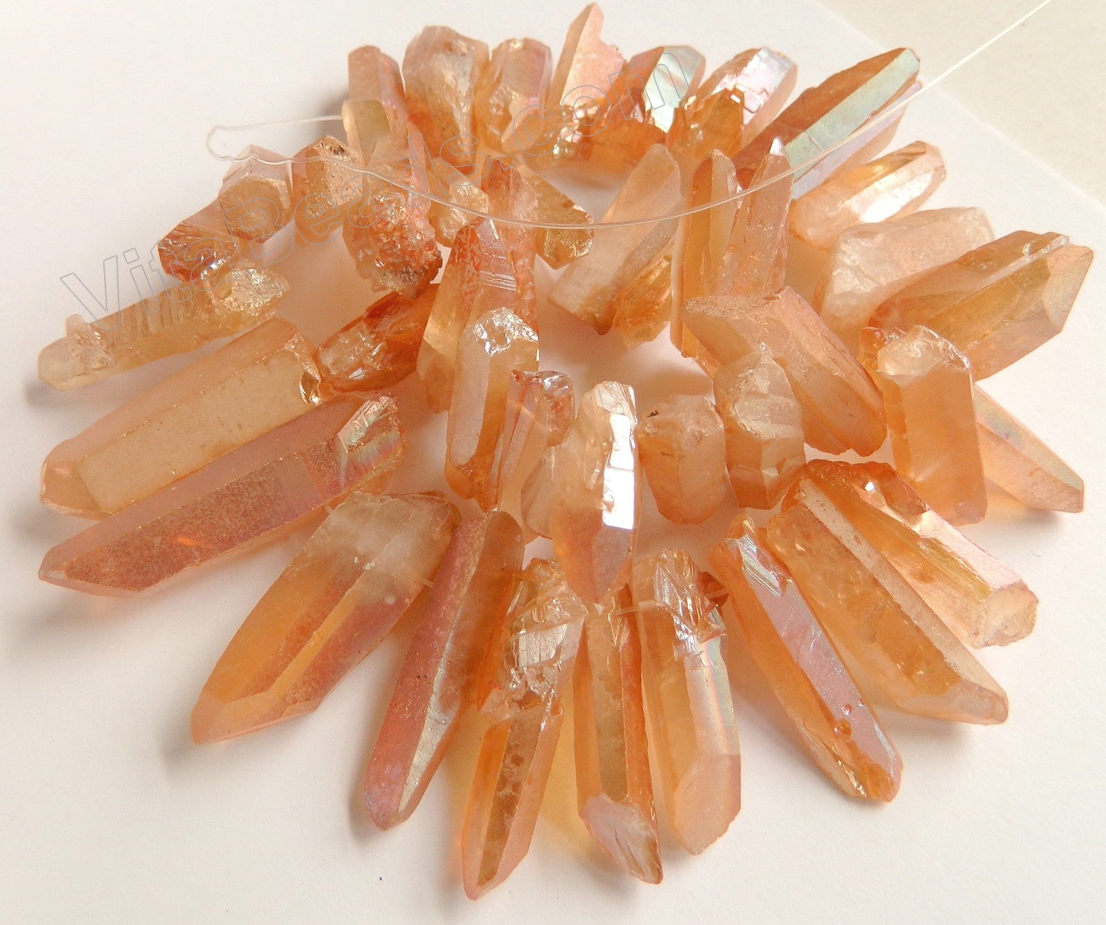 Mystic Light Amber Crystal Natural  -  Graduated Faceted Tooth  16"    15 - 40 mm