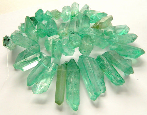 Green Apatite Crystal Natural  -  Graduated Faceted Tooth  16"