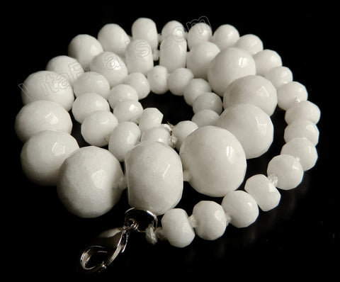 White Jade   Graduated Faceted Drum, Faceted Rondel Necklace 16"