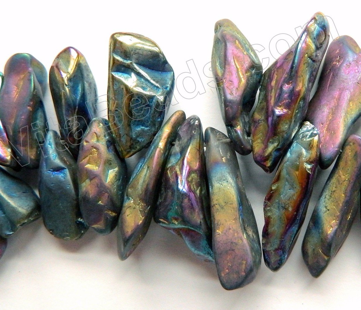 Dark Blue Peacock Crystal Natural  -  Graduated Rough Sticks Top Drilled 16"