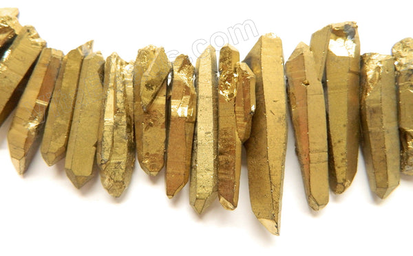 Gold Plated Crystal Natural  -  Graduated Rough Stick Necklace 16"     10 x 20 - 50 mm