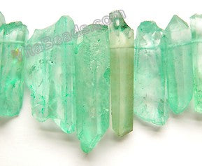 Green Apatite Crystal Natural  -  Graduated Faceted Tooth  16"