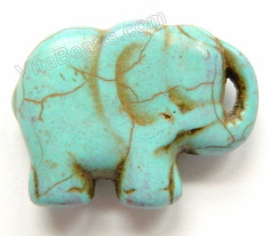 Blue Crack Turquoise -  Carved Elephant Pendant