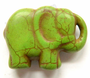 Green Crack Turquoise -  Carved Elephant Pendant