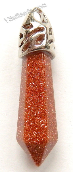 Goldstone - 6-Side Pendulum Pendant w/ Silver Bail