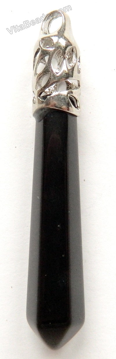 Black Onyx - 6-Side Pendulum Pendant w/ Silver Bail