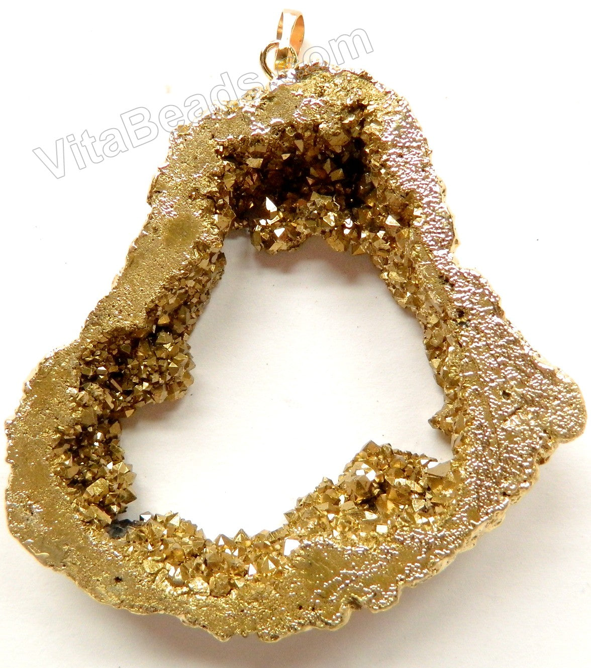 Druzy Crystal Hollow Pendant - Gold - 01 w/ Gold Edge &. Bail