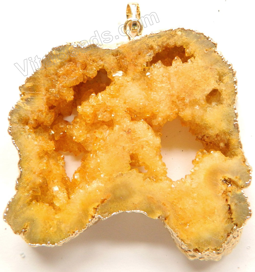 Druzy Crystal Hollow Pendant - Yellow - 01 w/ Gold Edge &. Bail