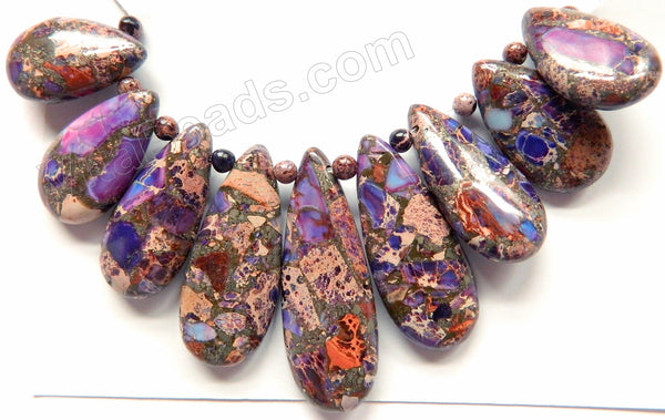 Purple Prase Pyrite Impression Jasper 9pc Long Drop Pendant Set