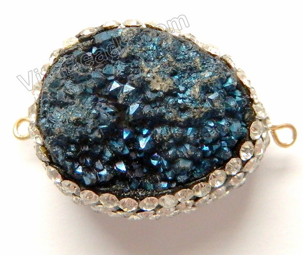 Druzy Marcasite Connector Dark Blue Crystal w/ Silver Edge