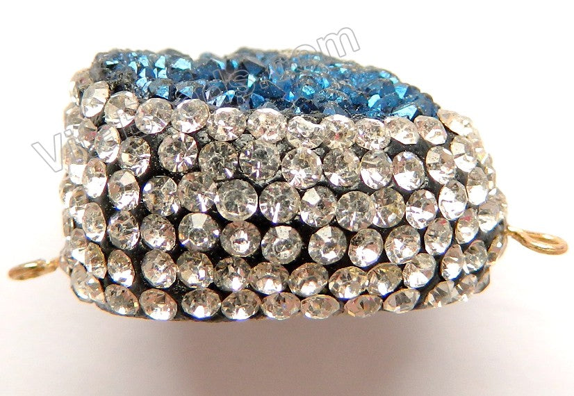 Druzy Marcasite Connector Dark Blue Crystal w/ Silver Edge