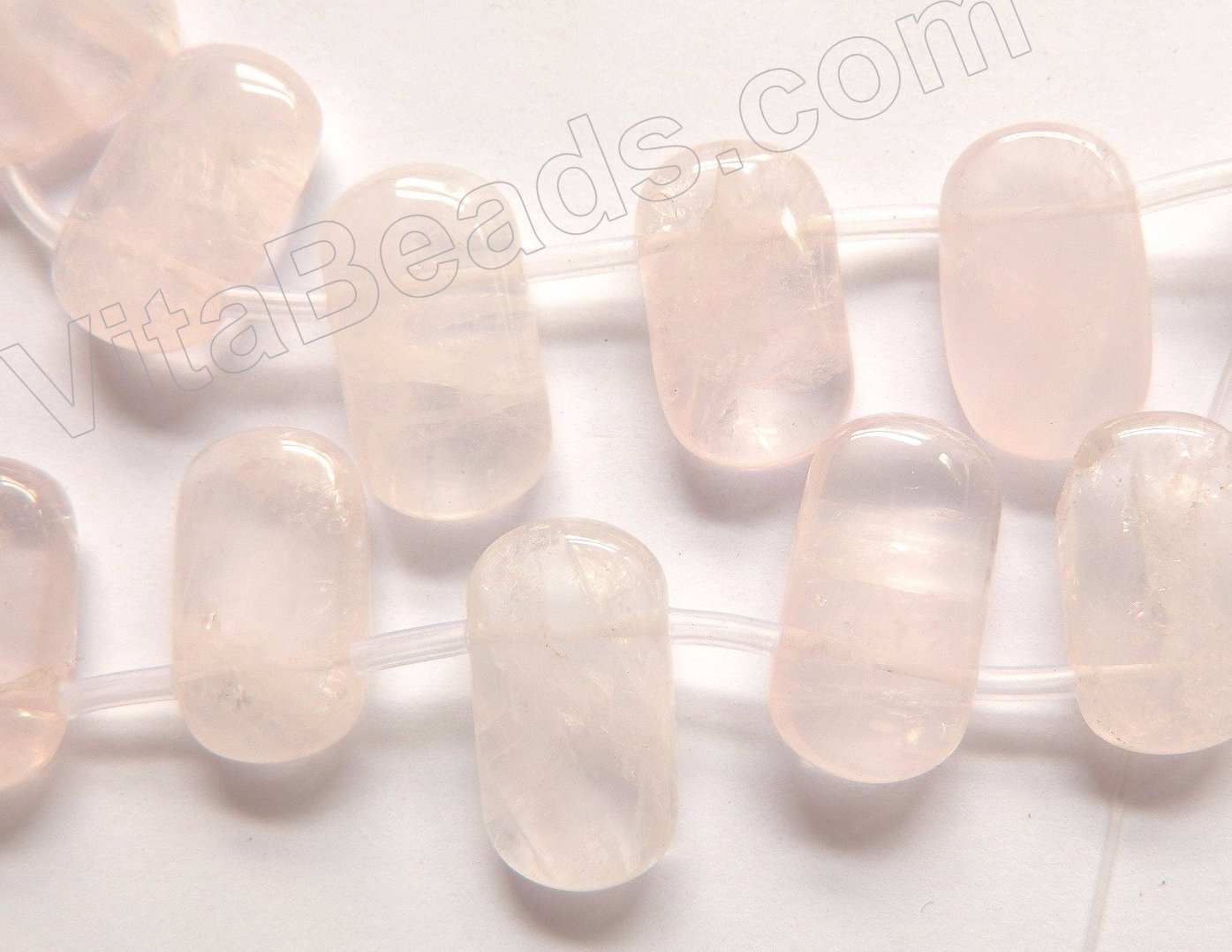 Rose Quartz Light  -  Smooth Puff Rectangles Top Drilled  16"