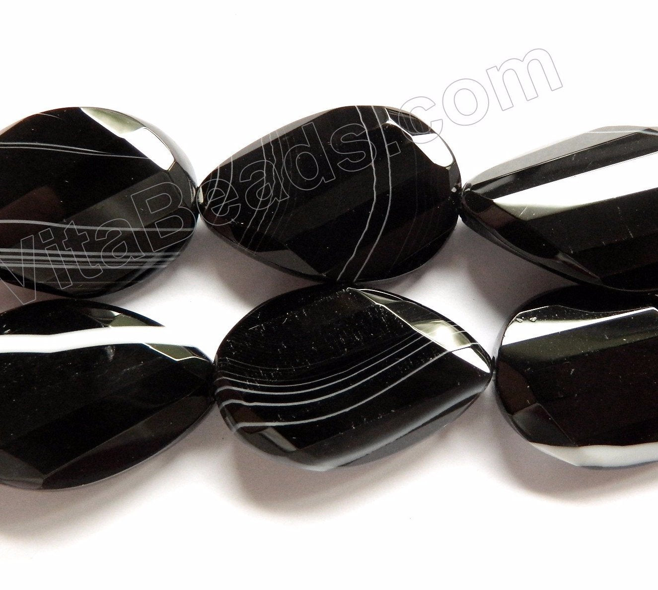 Black Sardonix Agate  -  Twist Faceted Pears  16"