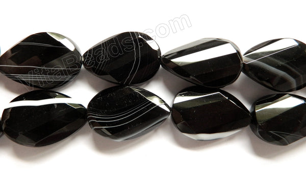 Black Sardonix Agate  -  Twist Faceted Pears  16"