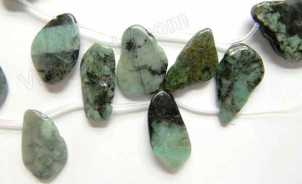 Emeralds  -  Irregular Top Drilled Smooth Flat Drops  16"