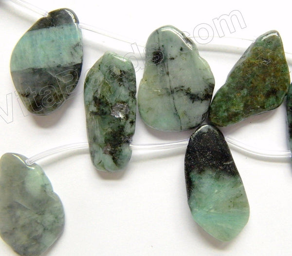 Emeralds  -  Irregular Top Drilled Smooth Flat Drops  16"