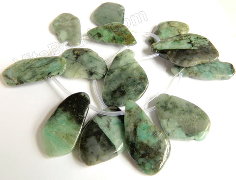 Emeralds  -  Irregular Top Drilled Smooth Flat Drops  16"