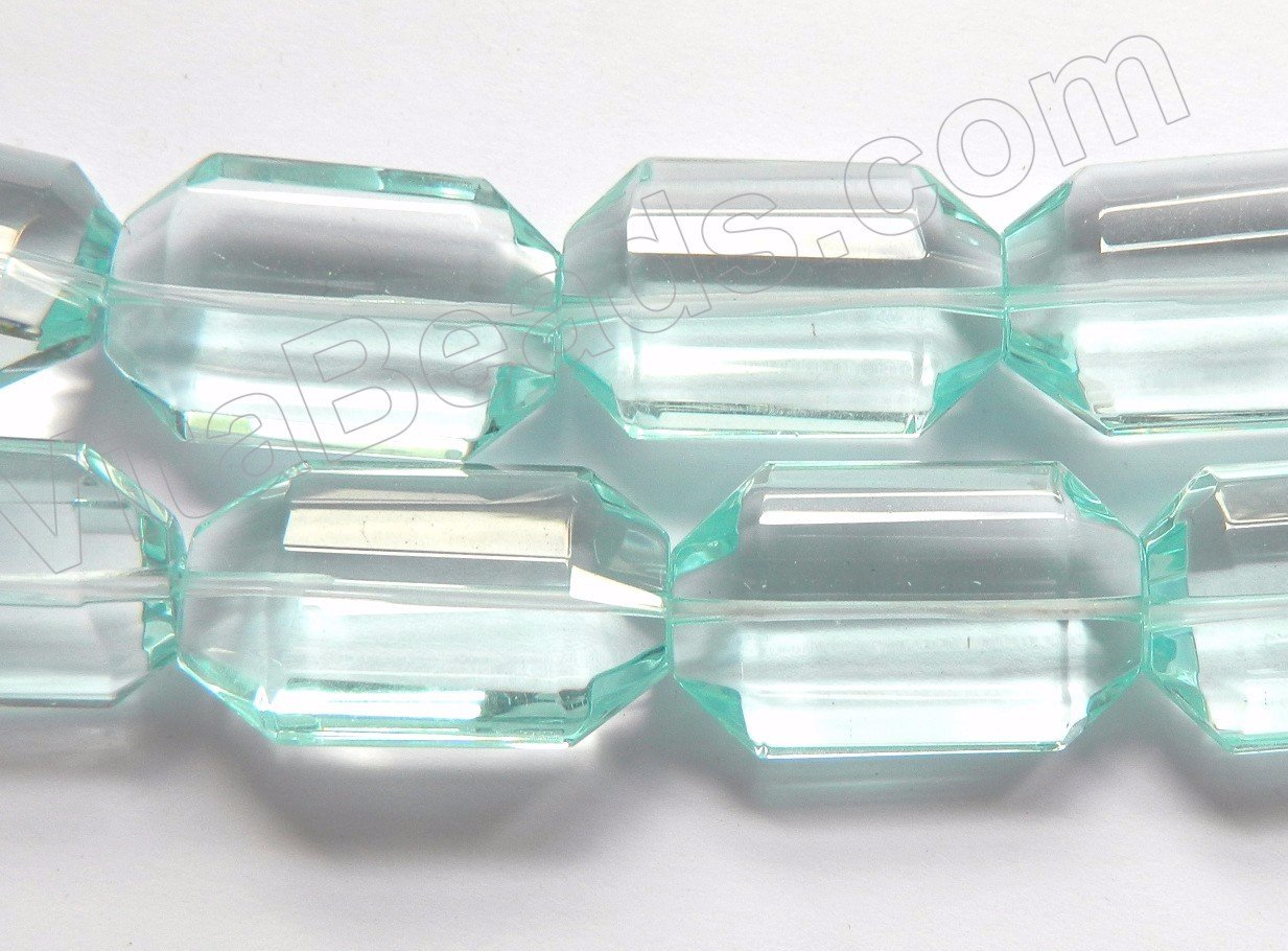 Aqua Crystal  -  Faceted Rectangle Lantern  16"
