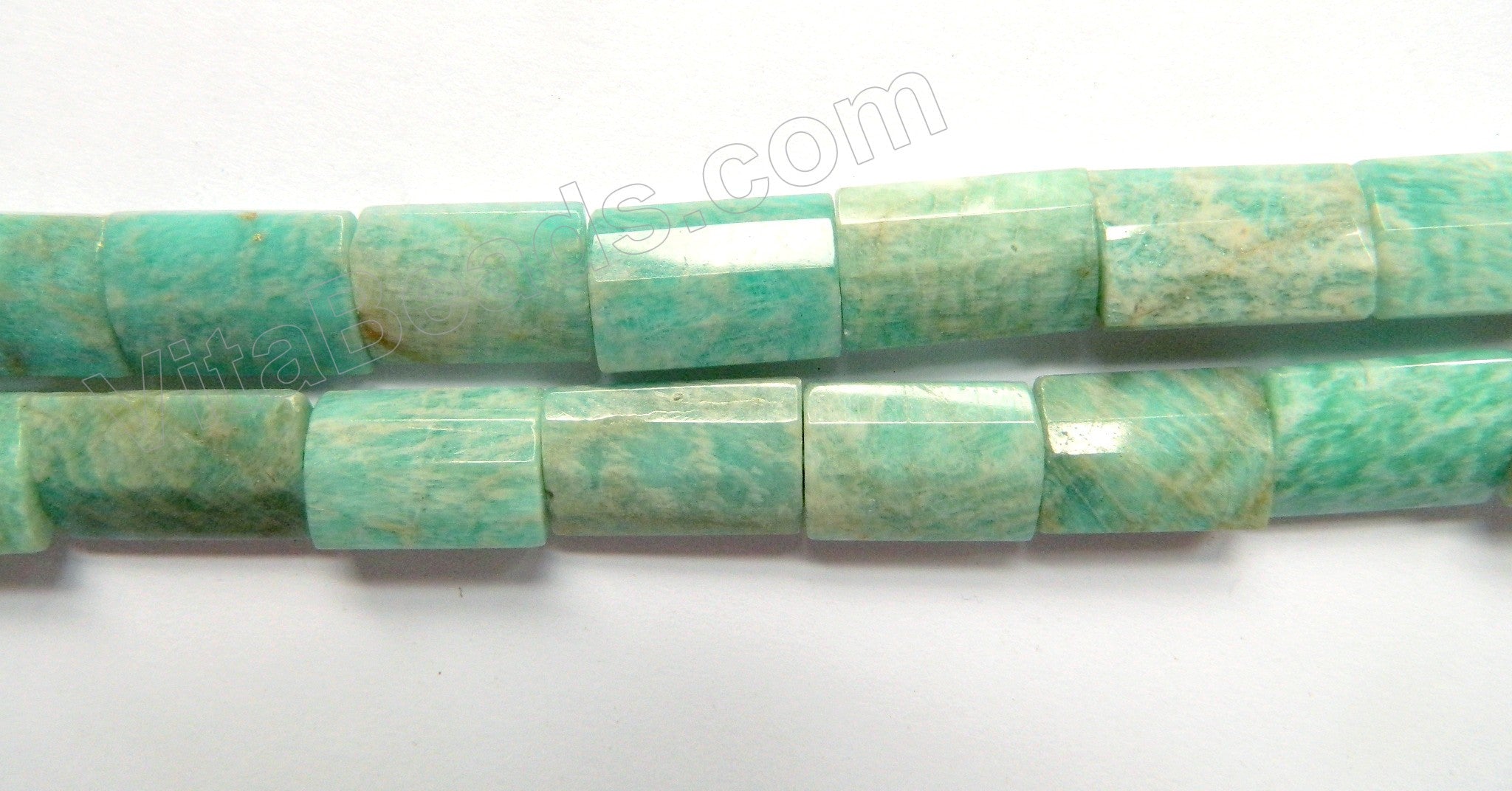 Russia Amazonite Light  -  12x18mm Faceted Puff Thin Tubes  16"