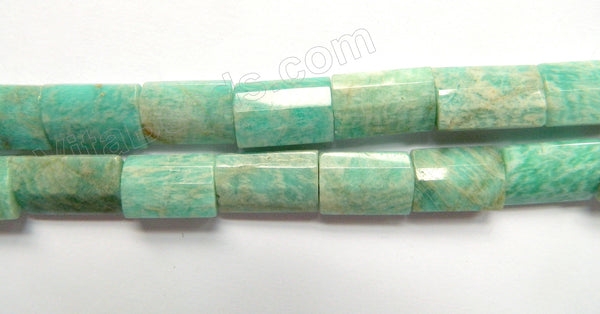 Russia Amazonite Light  -  Faceted Puff Thin Tubes  16"