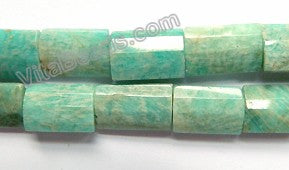 Russia Amazonite Light  -  Faceted Puff Thin Tubes  16"
