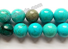 Mixed Blue Chinese Turquoise AAA (Natural)  -  Smooth Round  16"