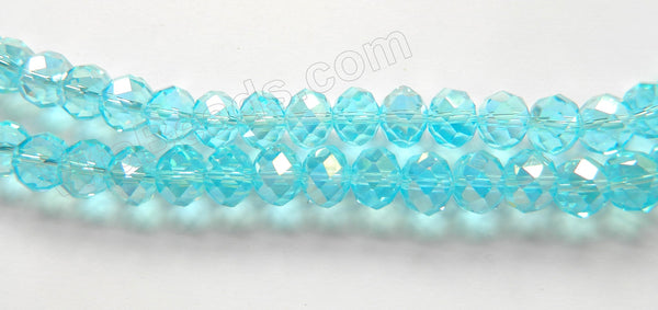 Deep Aqua Crystal Quartz AB  -  Faceted Roundel  16"     10 x 8 mm