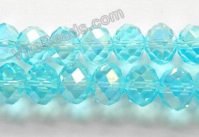 Deep Aqua Crystal Quartz AB  -  Faceted Roundel  16"     10 x 8 mm