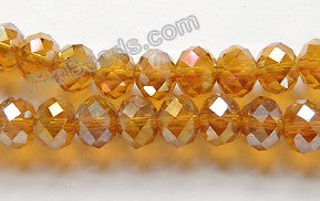 Amber Crystal Qtz AB Coated  -  Faceted Rondel   16"     6 x 8 mm