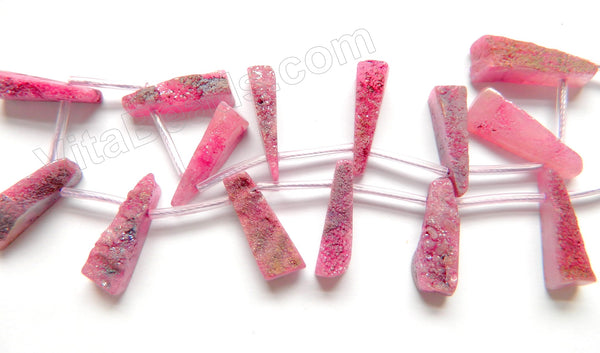 Fuchsia Druzy Crystal  -  Top Drilled Long Drop Sticks  16"    Approximate 7 x 25 mm