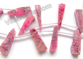 Fuchsia Druzy Crystal  -  Top Drilled Long Drop Sticks  16"    Approximate 7 x 25 mm