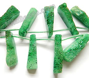 Green Druzy Crystal  -  Top Drilled Long Drop Sticks  16"    Approximate 7 x 30 mm