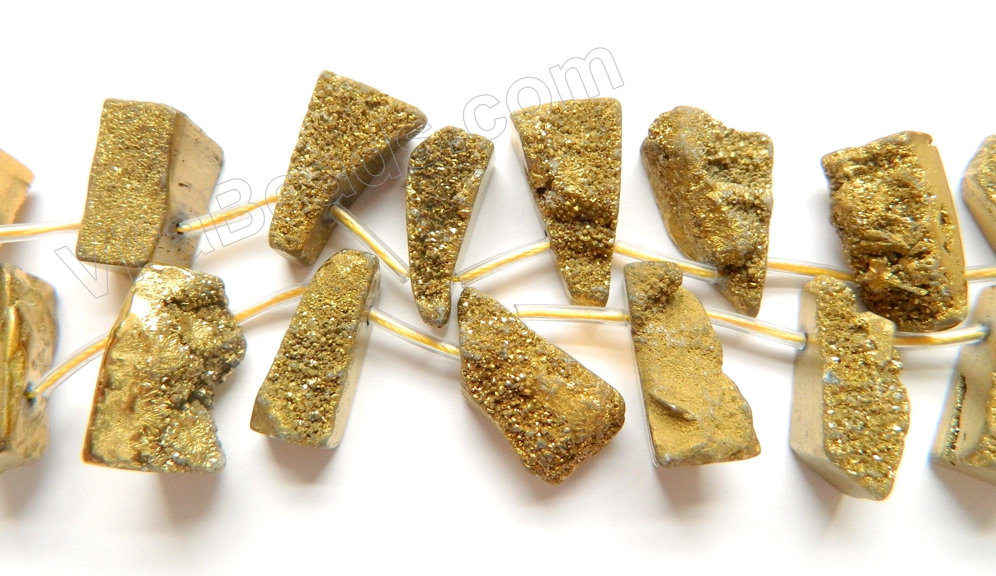 Gold Druzy Crystal  -  Top Drilled Long Drop Sticks  16"    Approximate 10 x 20 mm